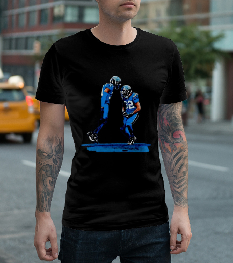 Carolina Panthers Blue Uniforms Players Celebrating Football Team Victory T-Shirt