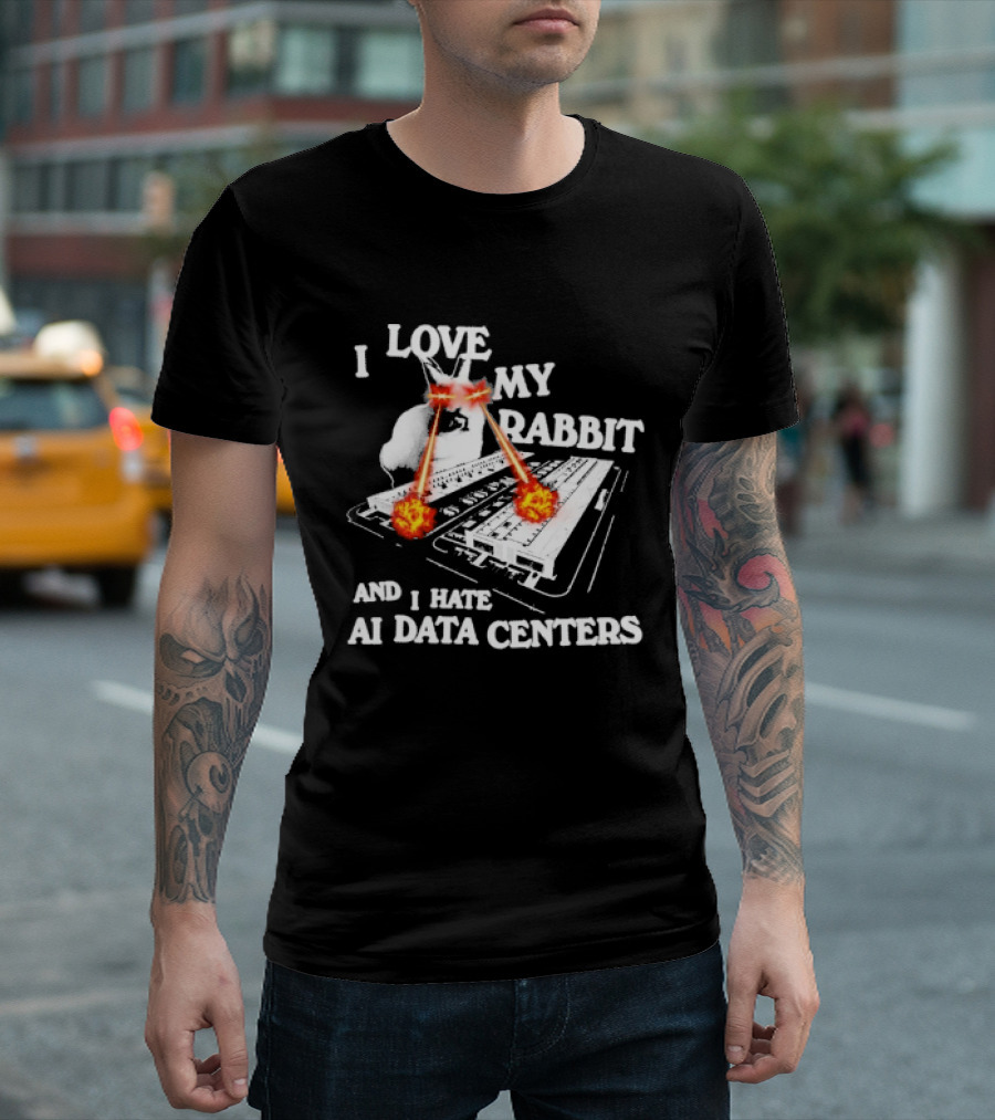 I Love My Rabbit Laser Eyes Explosion Hate AI Data Centers T-Shirt