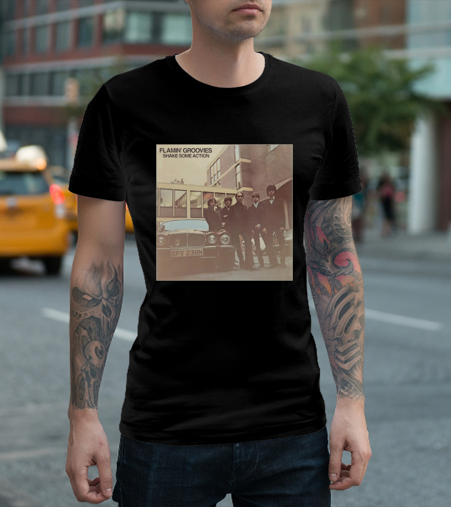 Flamin' Groovies Shake Some Action 50th Anniversary Album Cover Retro Car Scene T-Shirt