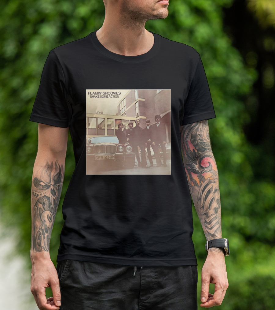Flamin' Groovies Shake Some Action 50th Anniversary Album Cover Retro Car Scene T-Shirt