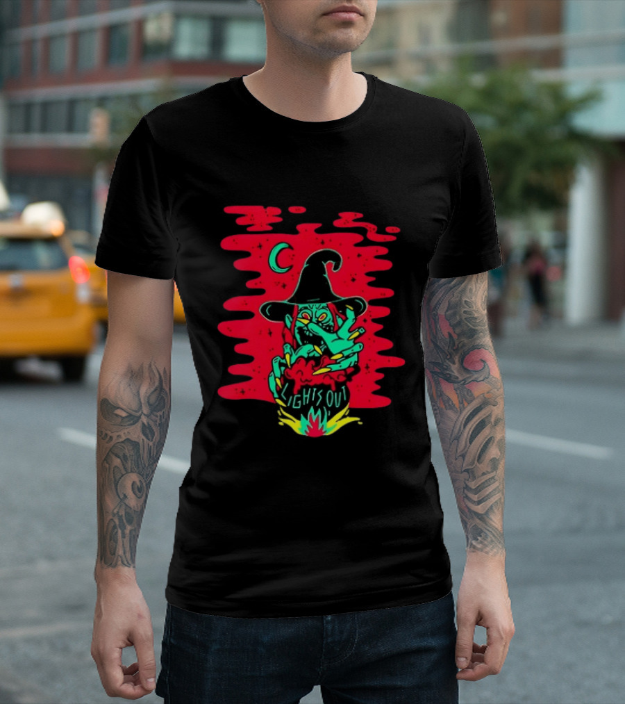 Lights Out Podcast Witch Halloween 2026 Crescent Moon T-Shirt