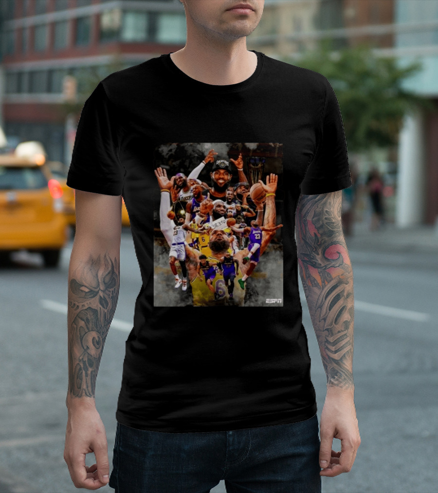 LeBron James Los Angeles Lakers ESPN Championship Highlights And Career Achievements T-Shirt