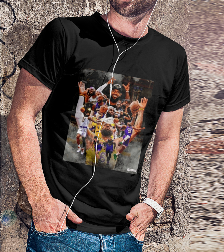 LeBron James Los Angeles Lakers ESPN Championship Highlights And Career Achievements T-Shirt