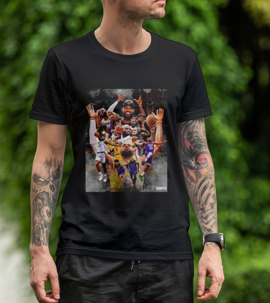 LeBron James Los Angeles Lakers ESPN Championship Highlights And Career Achievements T-Shirt