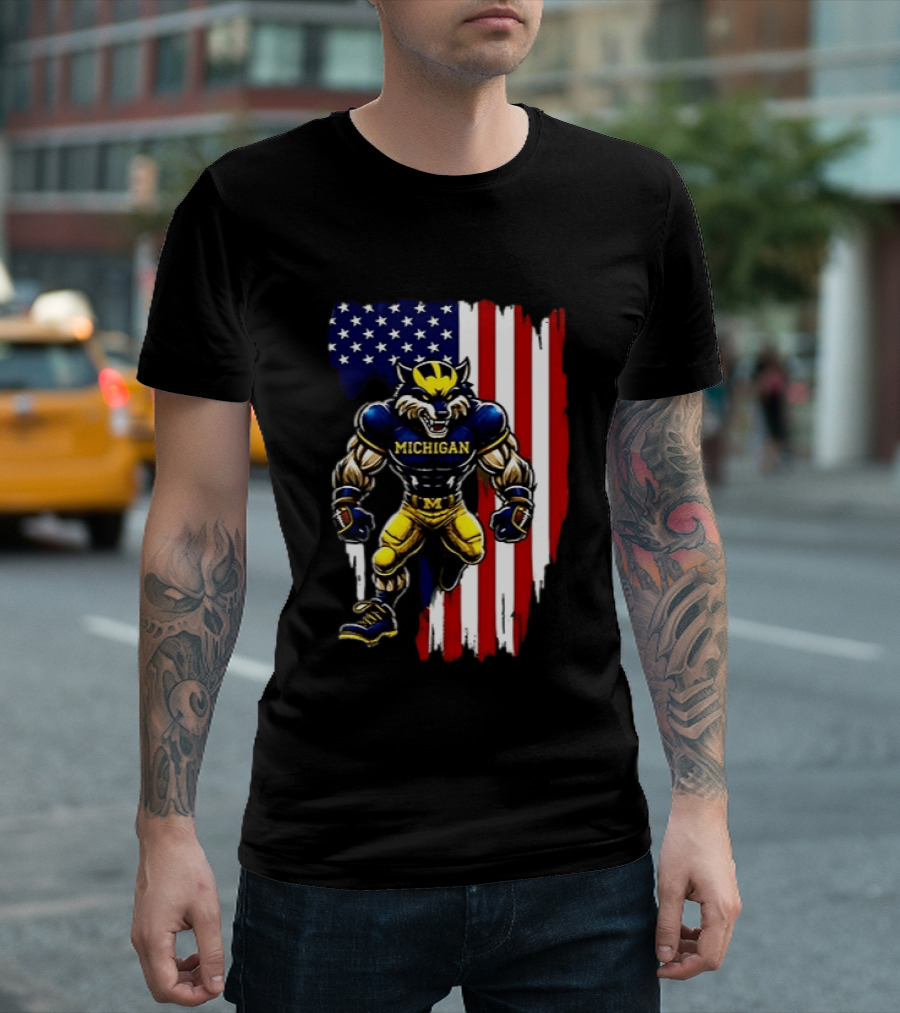 Michigan Wolverines We The People USA Flag Wolverine T-Shirt
