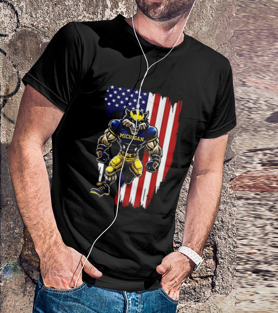 Michigan Wolverines We The People USA Flag Wolverine T-Shirt