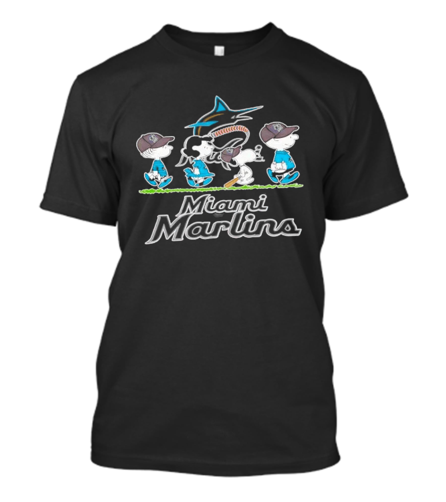 Peanuts Gang With Baseball Bats Miami Marlins Team T-Shirt