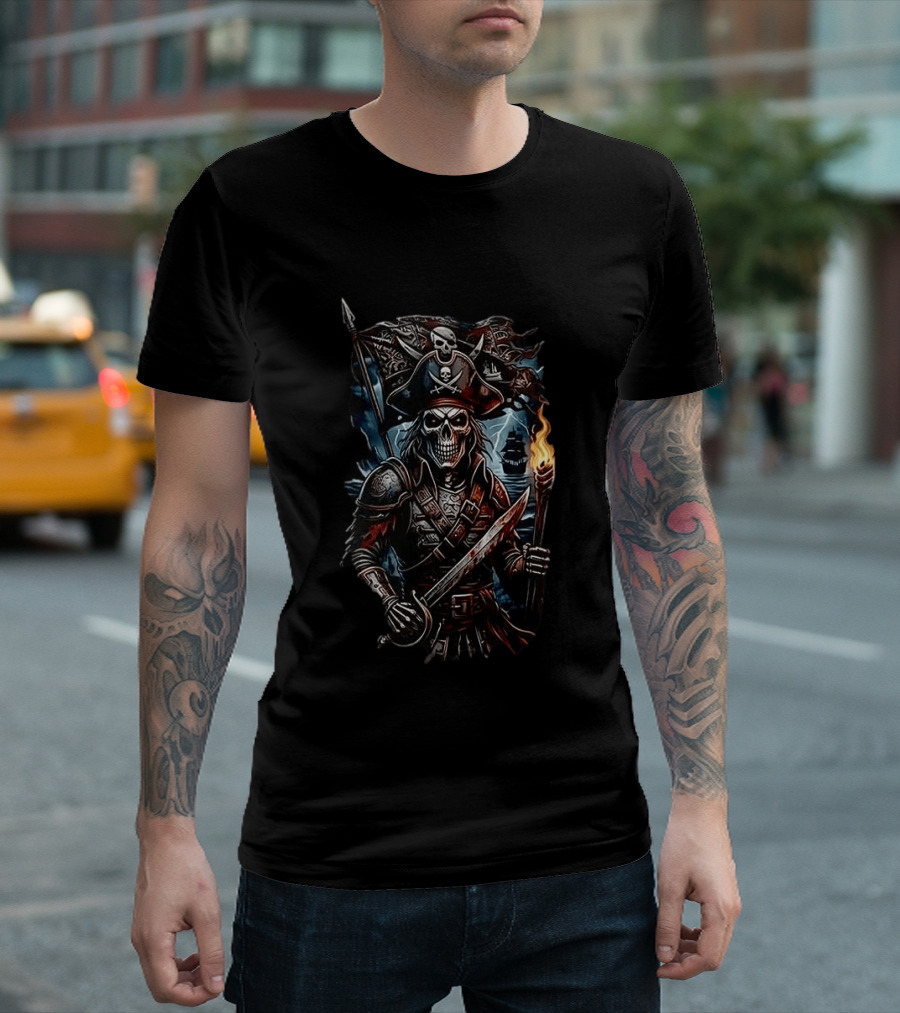 Tampa Bay Buccaneers Runs In My Blood Skeleton Pirate With Sword And Torch T-Shirt