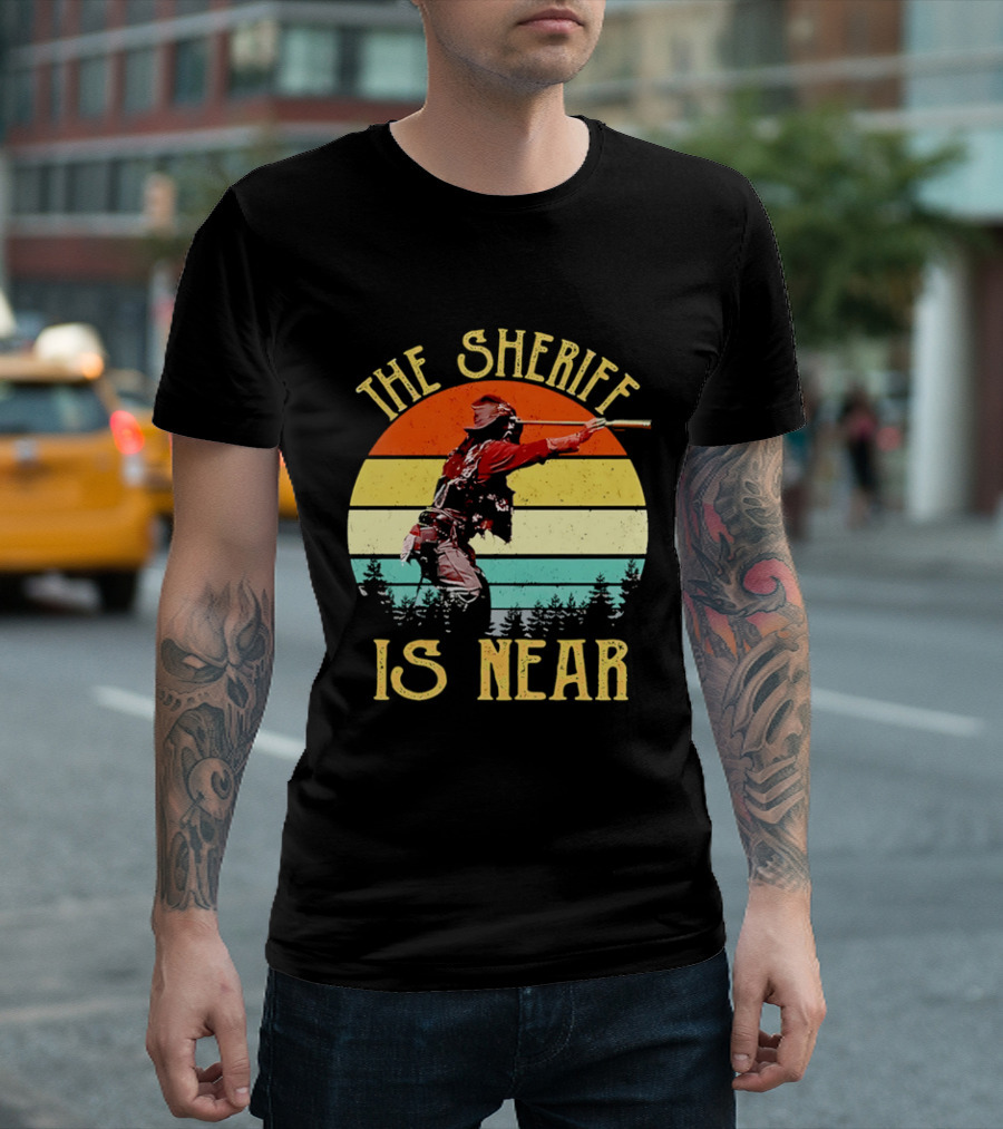 The Sheriff Is Near Western Cowboy Retro Sunset T-Shirt
