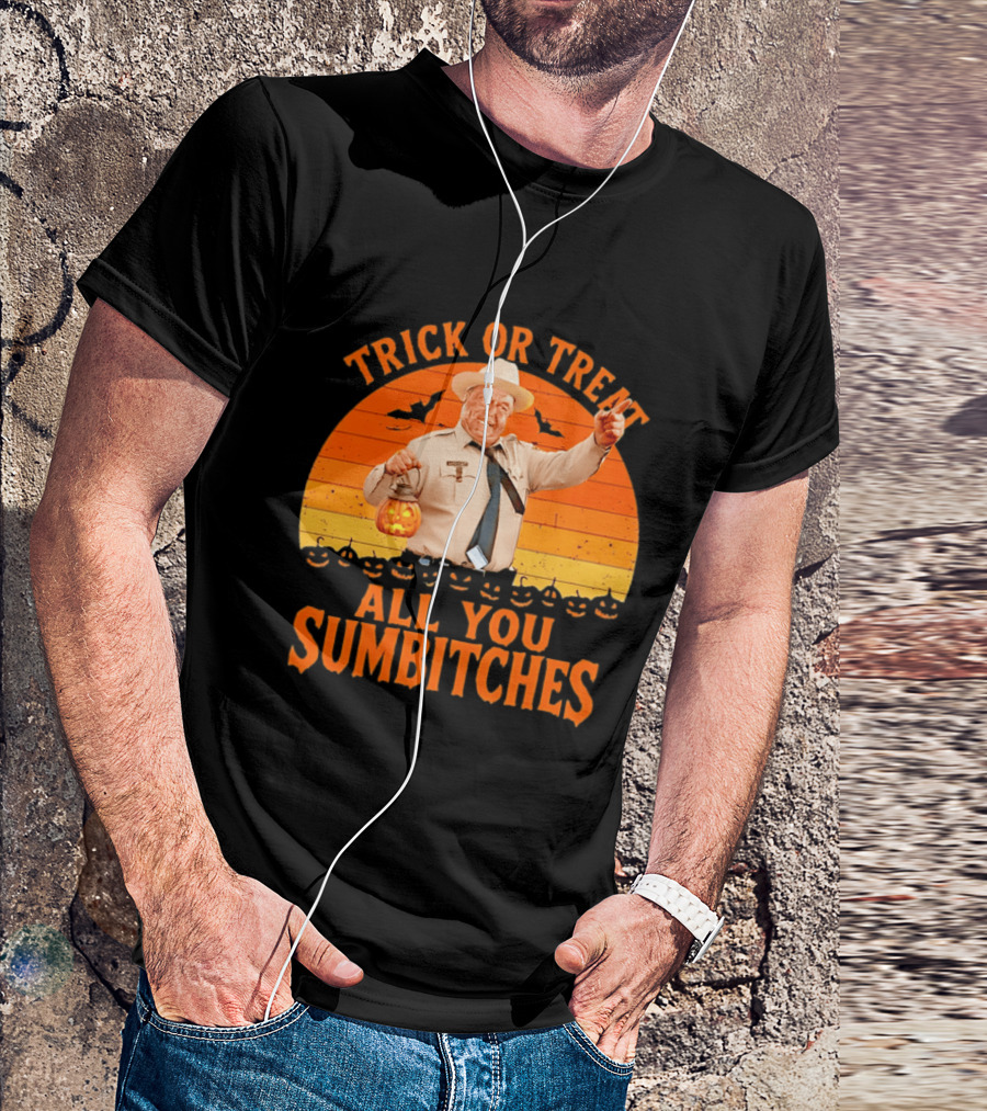 Trick Or Treat All You Sumbitches Halloween Officer Pumpkin Lantern T-Shirt
