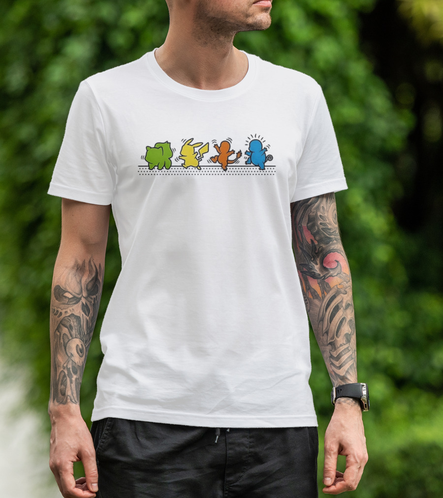 Dancing Pikachu Bulbasaur Charmander Squirtle Line Up T-Shirt