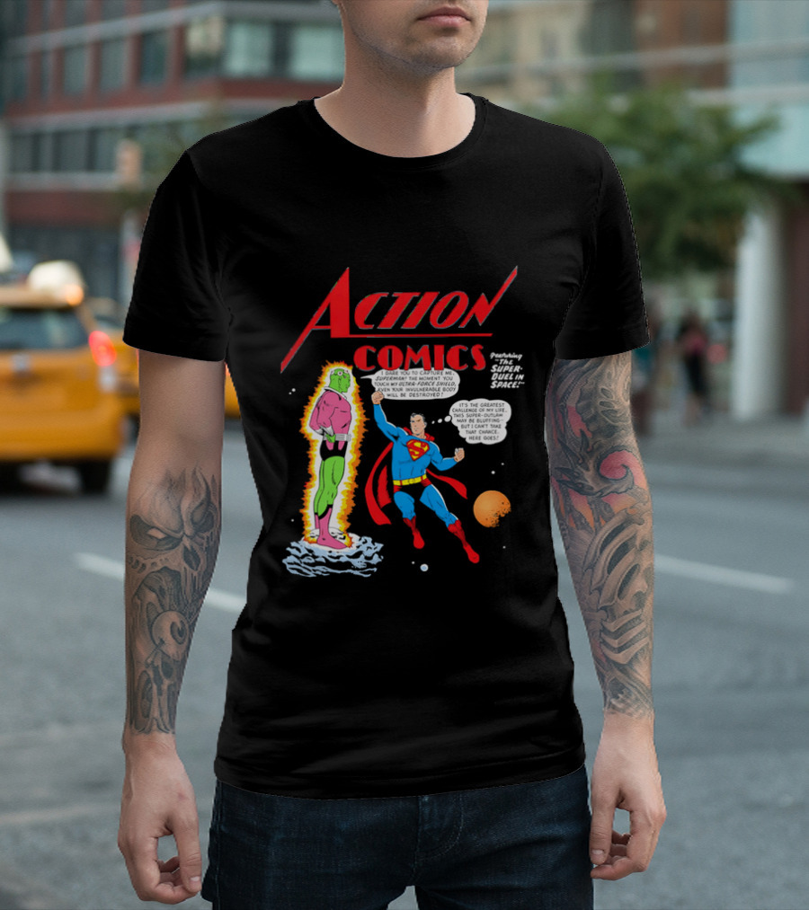 Action Comics Superman I Dare You To Capture Me Super Duel In Space T-Shirt
