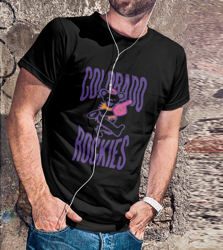 Colorado Rockies Grateful Dead Bear With Foam Finger Fan T-Shirt