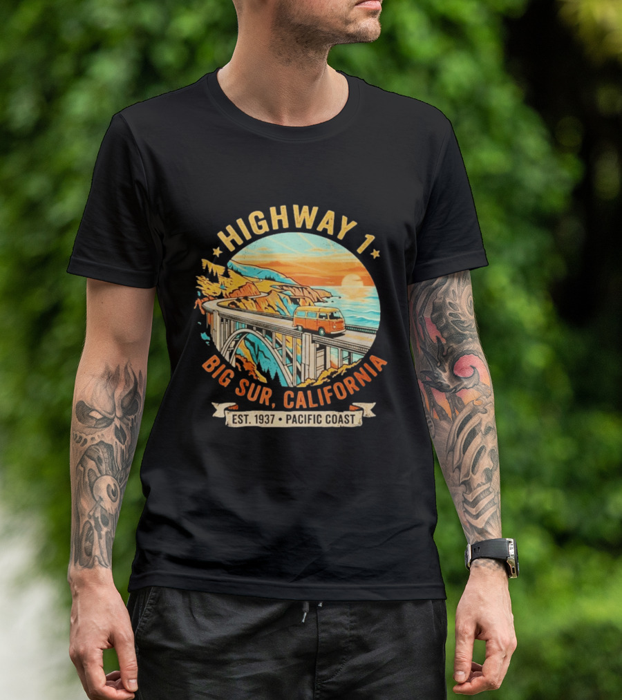 Highway 1 Big Sur California Pacific Coast Est 1937 Vintage Scenic Road Trip T-Shirt