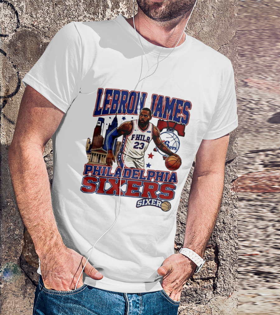 LeBron James Philadelphia Sixers No 23 Jersey Cityscape Basketball T-Shirt