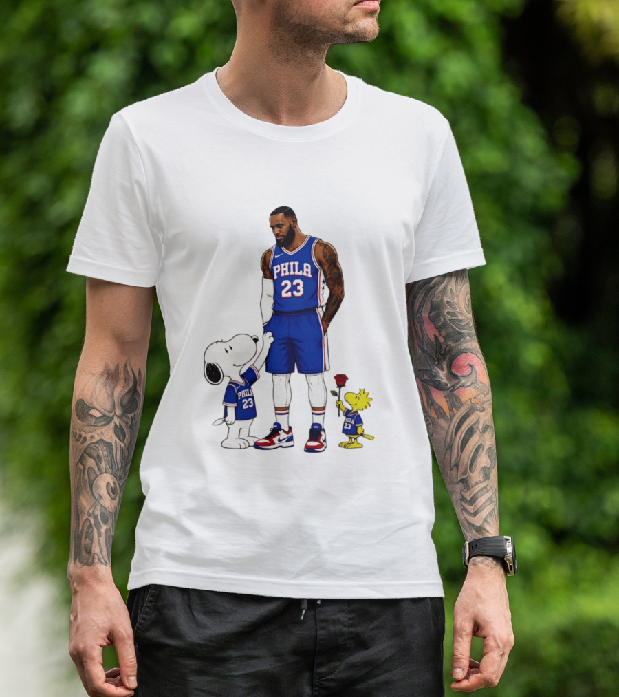 Philadelphia 76ers LeBron James With Snoopy And Woodstock 2026 T-Shirt