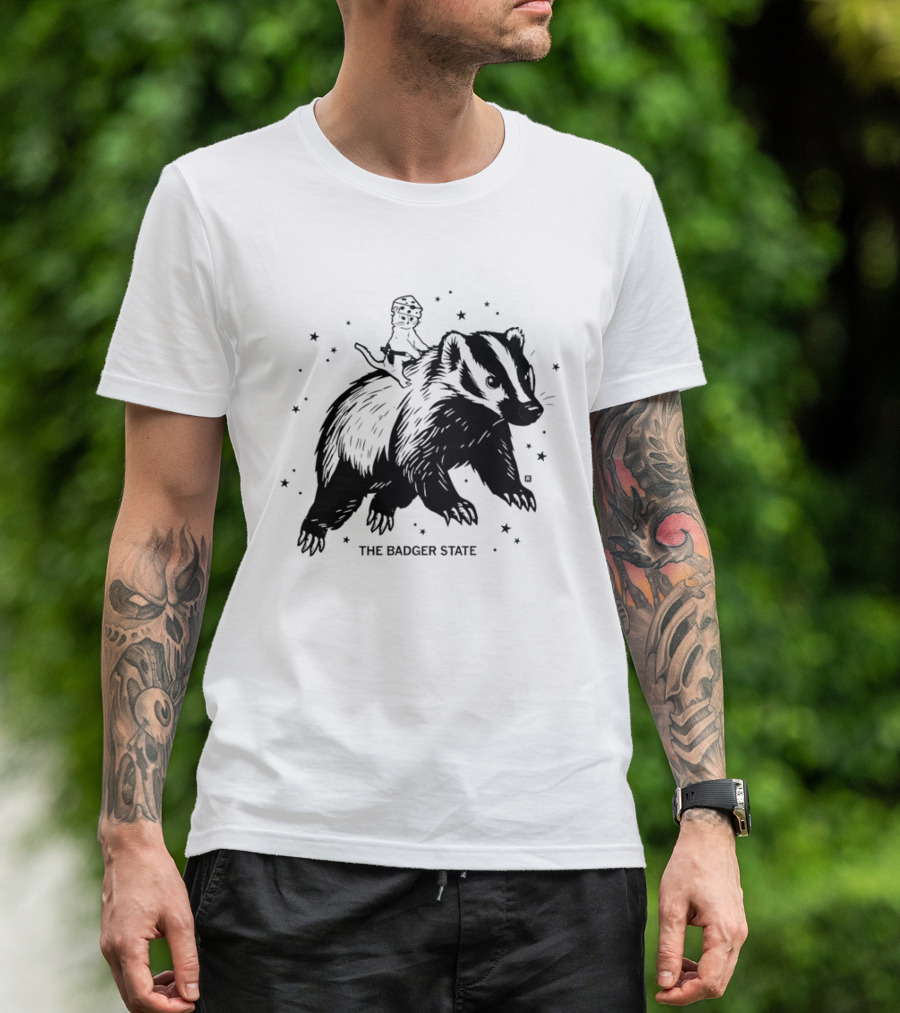 The Badger State Cat Wearing Cheese Hat On Badger With Stars T-Shirt
