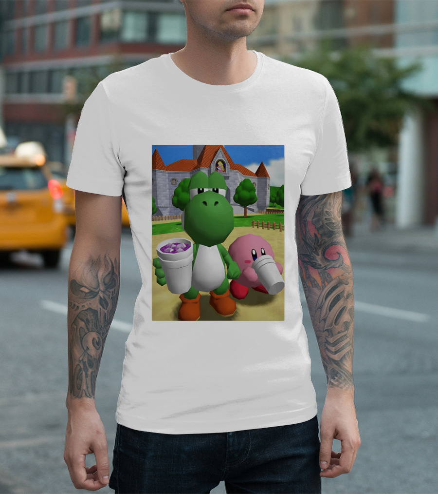 Yoshi Kirby Lean Purple Drink Castle Scene T-Shirt