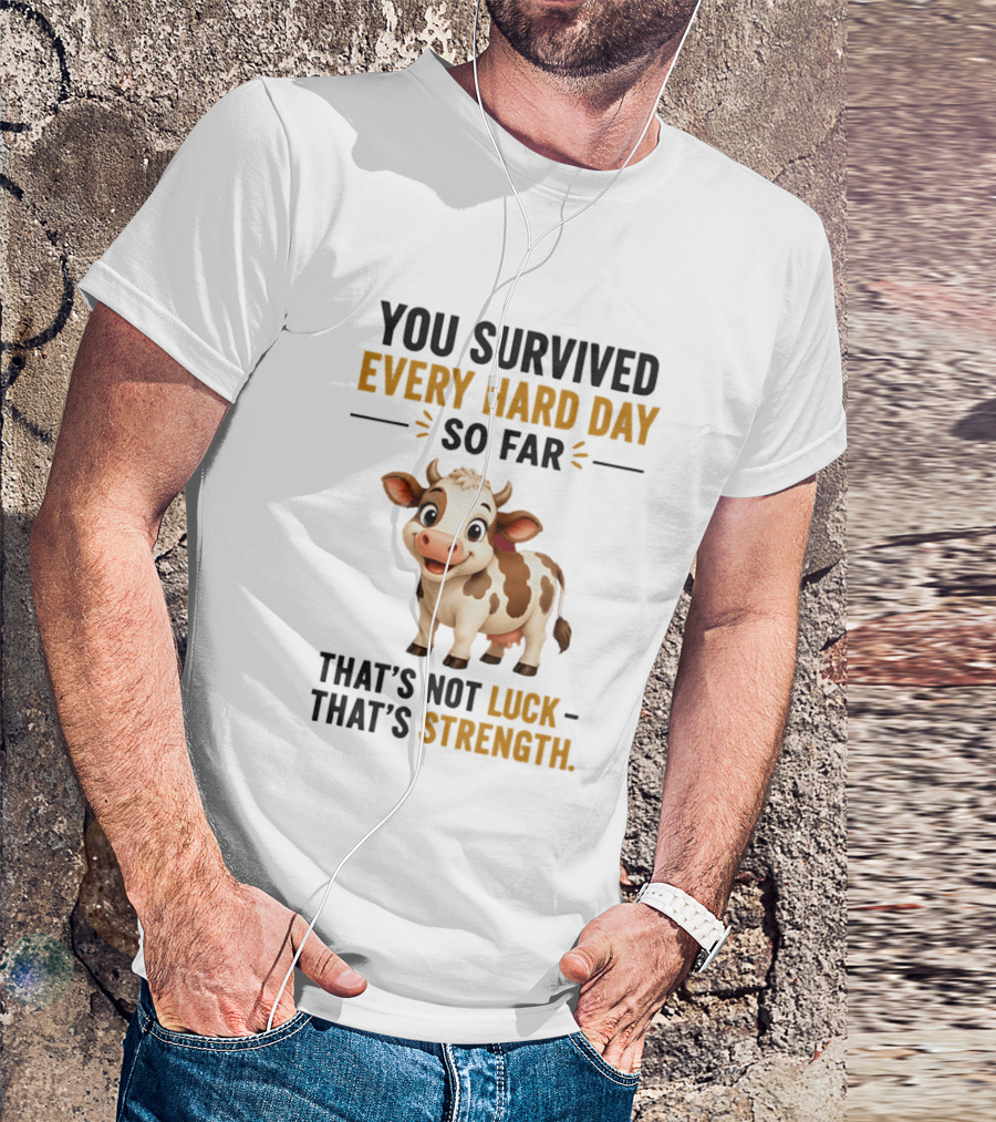 You Survived Every Hard Day So Far That's Not Luck That's Strength Cow T-Shirt