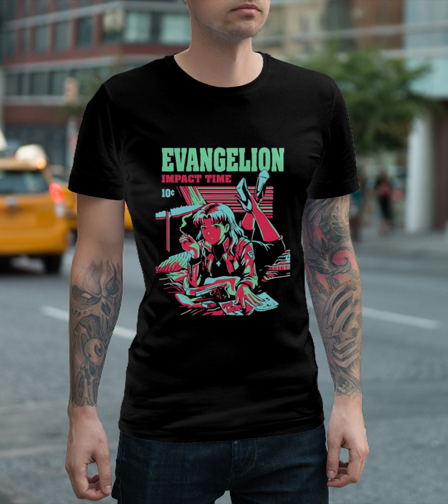 Evangelion Impact Time Misato Katsuragi Smoking Gun Bed Pulp Fiction Visual 90s T-Shirt