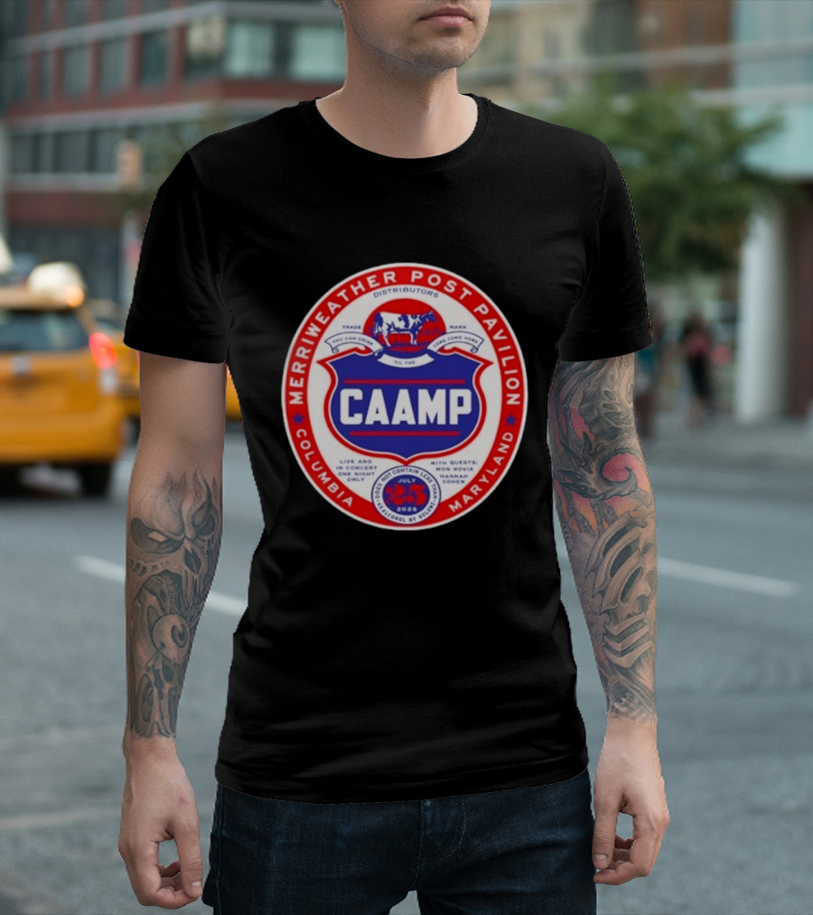 Merriweather Post Pavilion Caamp 2026 Columbia Maryland Concert With Mon Rovio And Hannah Cohen T-Shirt