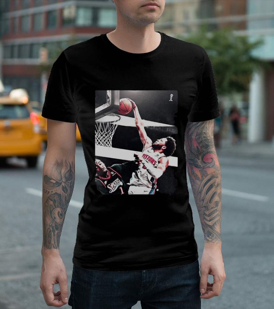 Pistons Cade Cunningham Slam Dunk Vs 76ers Andrei Drummond NBA Action T-Shirt