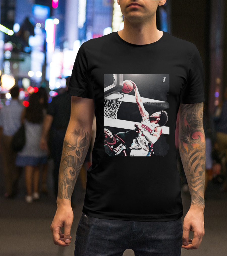 Pistons Cade Cunningham Slam Dunk Vs 76ers Andrei Drummond NBA Action T-Shirt