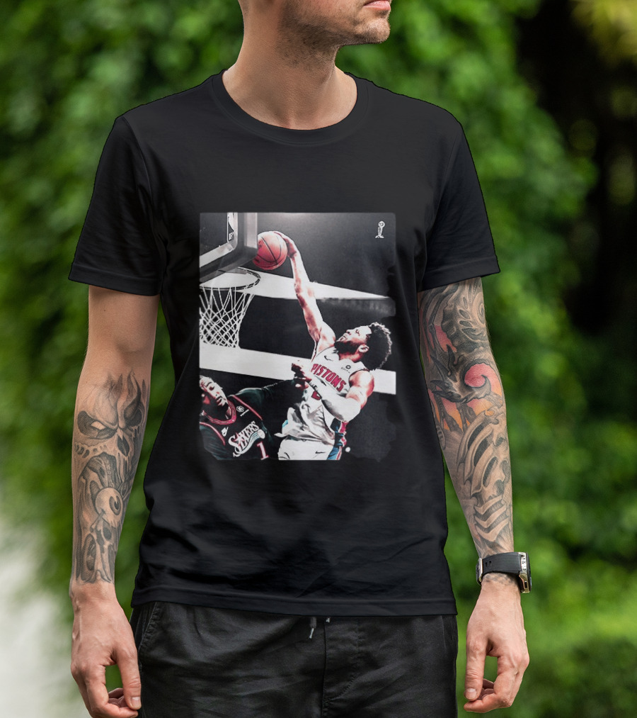 Pistons Cade Cunningham Slam Dunk Vs 76ers Andrei Drummond NBA Action T-Shirt