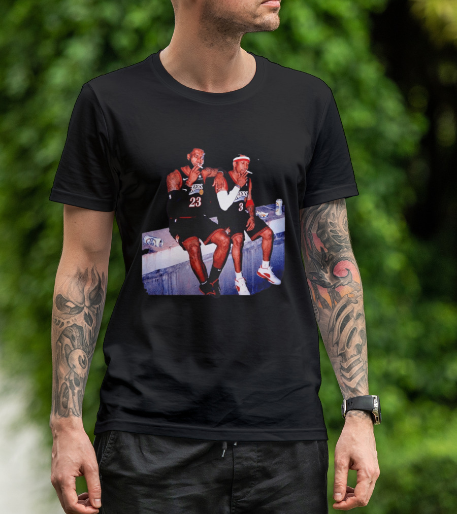 LeBron James Allen Iverson Smoking Philadelphia 76ers Skyline T-Shirt