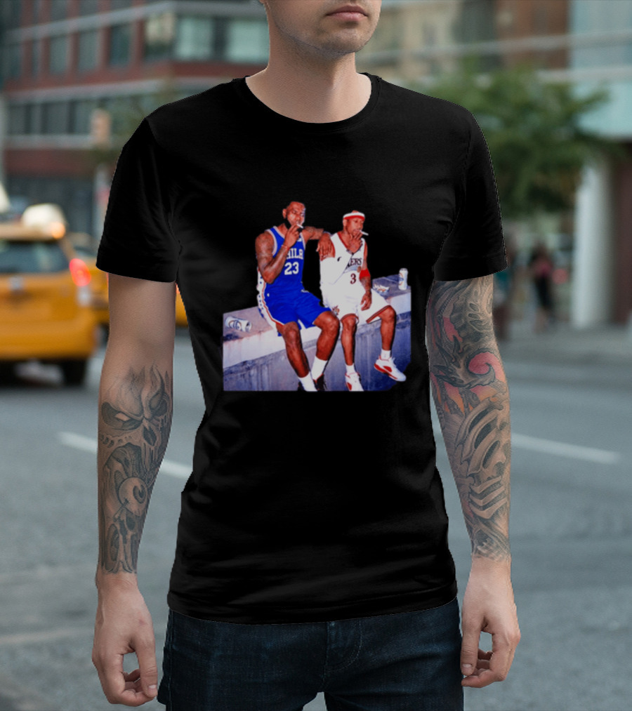 LeBron James Allen Iverson Philadelphia 76ers Smoking Scene Vintage NBA T-Shirt
