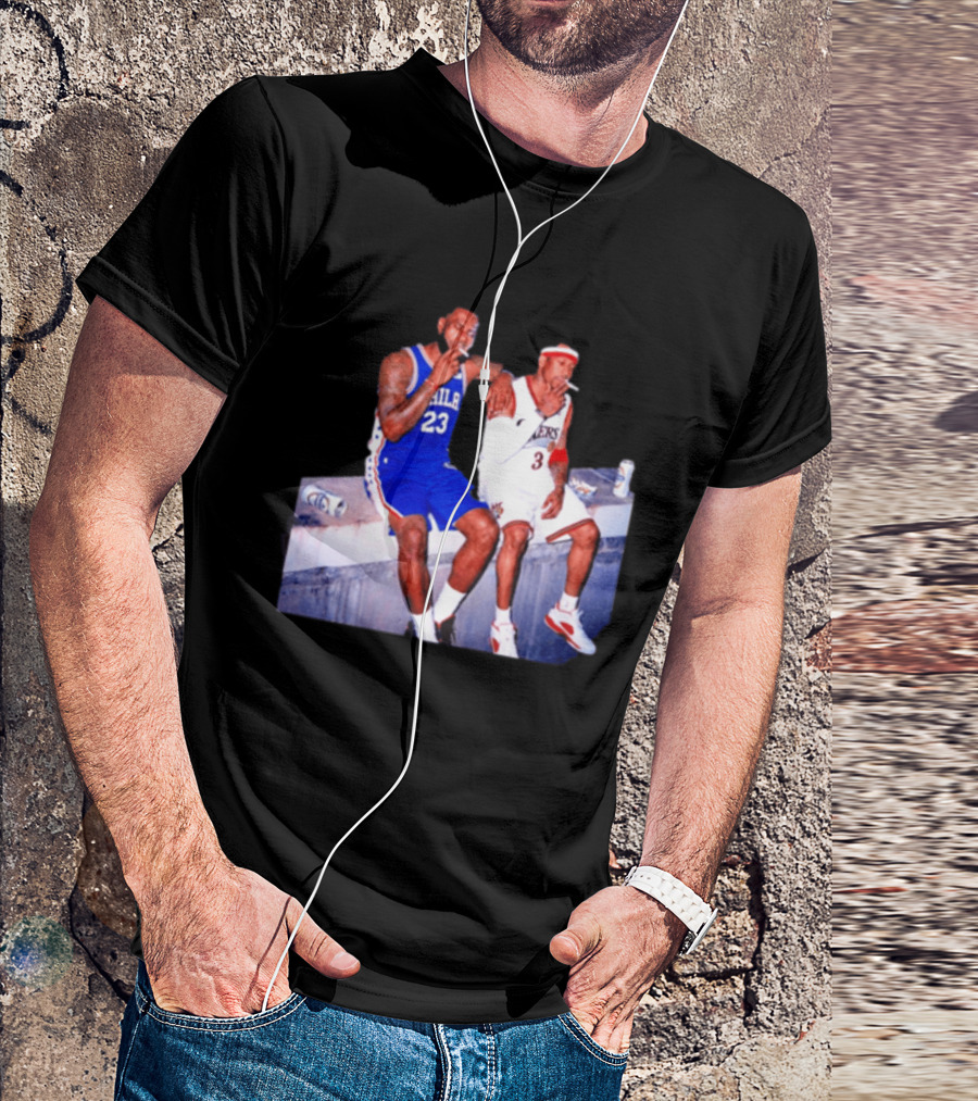 LeBron James Allen Iverson Philadelphia 76ers Smoking Scene Vintage NBA T-Shirt