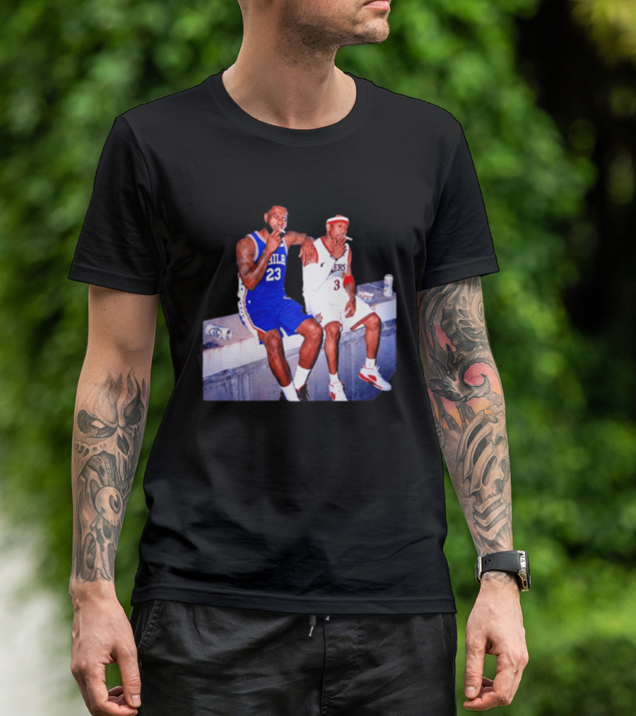 LeBron James Allen Iverson Philadelphia 76ers Smoking Scene Vintage NBA T-Shirt
