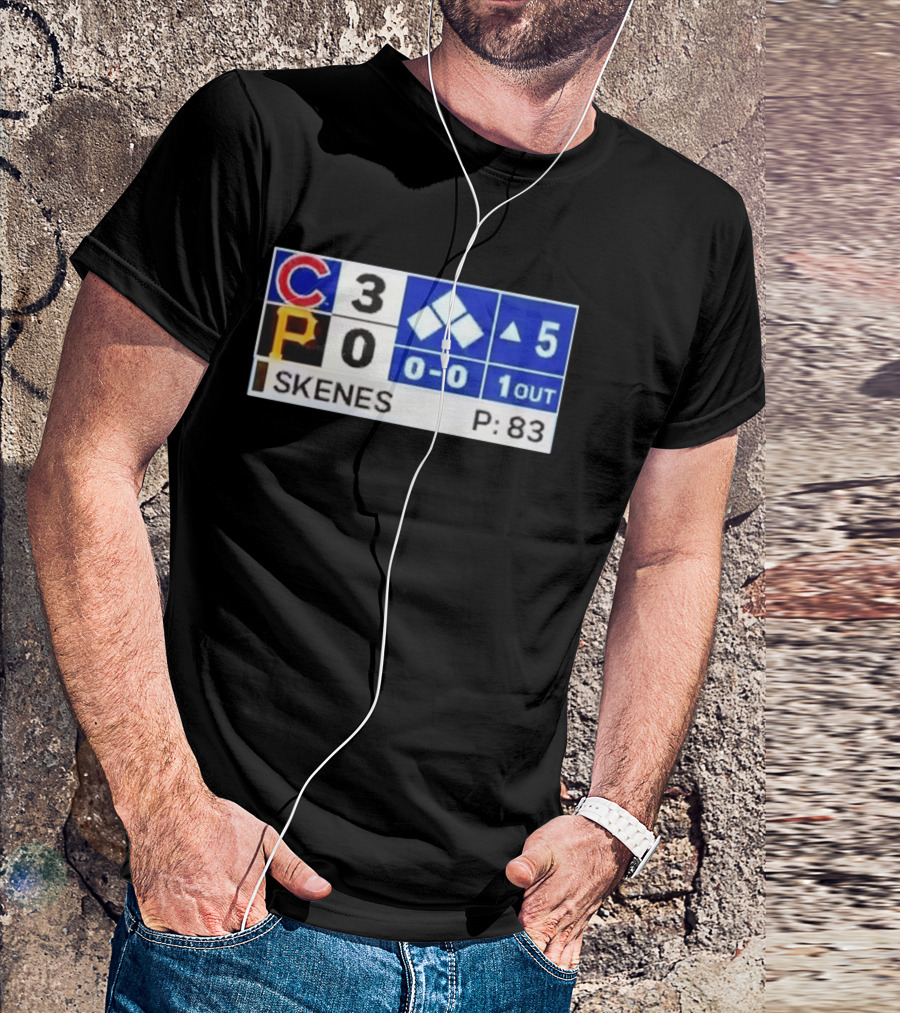 Chicago Cubs 3 Pittsburgh Pirates 0 Scoreboard Skenes Pitching 5th Inning Baseball T-Shirt