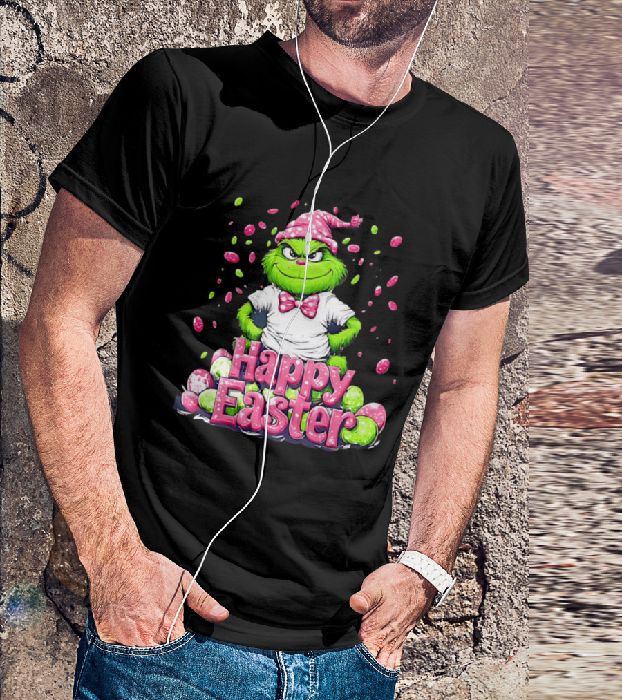 Happy Easter Grinch In Festive Hat With Colorful Eggs T-Shirt