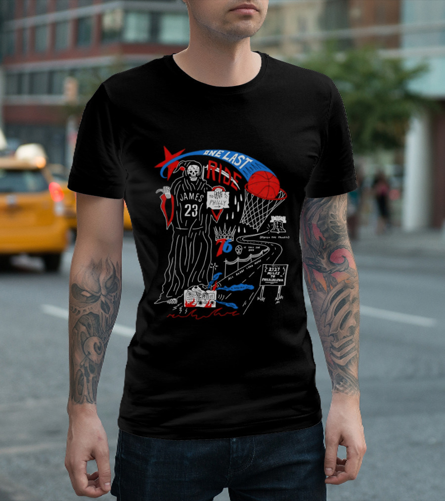 LeBron James One Last Ride 23 Philadelphia 76ers Miles To Philly 2023 Liberty Bell T-Shirt