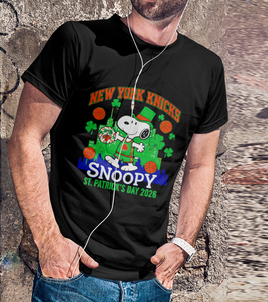 New York Knicks Snoopy St Patrick's Day 2026 Celebration T-Shirt