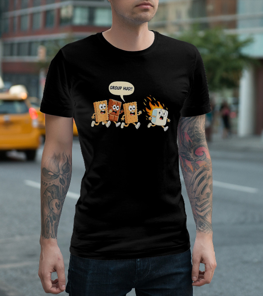 S'mores Cartoon Group Hug Chocolate Graham Cracker Marshmallow Fun T-Shirt