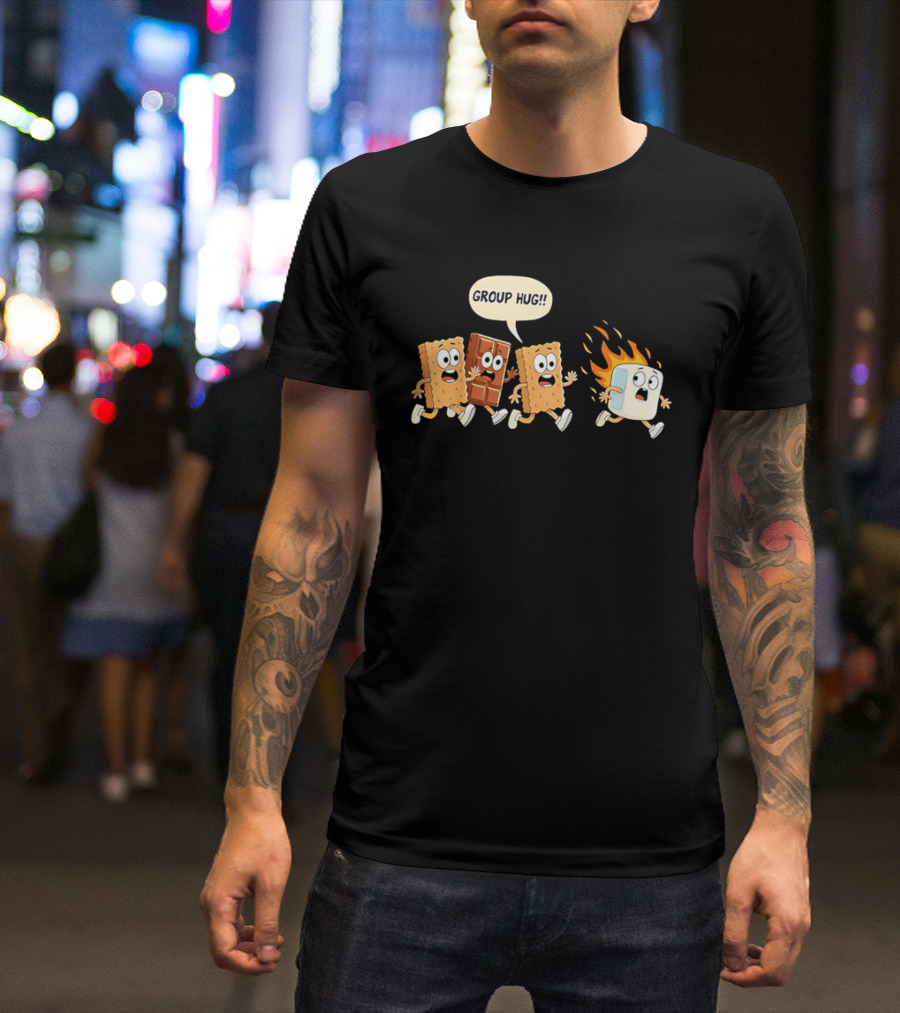 S'mores Cartoon Group Hug Chocolate Graham Cracker Marshmallow Fun T-Shirt