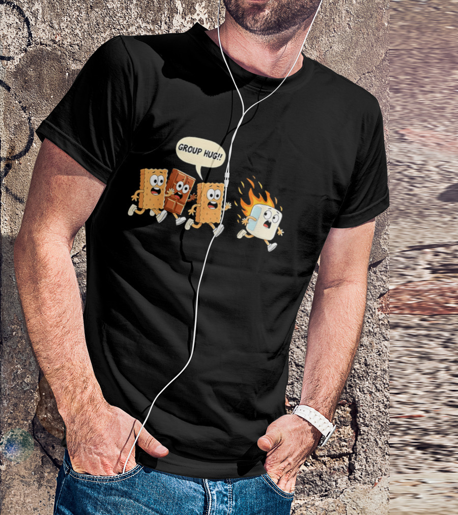 S'mores Cartoon Group Hug Chocolate Graham Cracker Marshmallow Fun T-Shirt