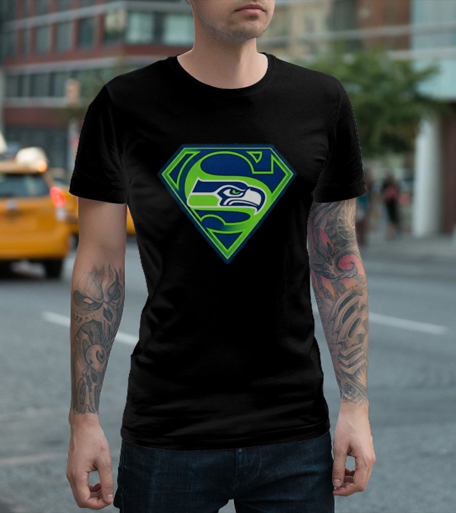 Seattle Seahawks Superman Logo S Symbol Fusion T-Shirt