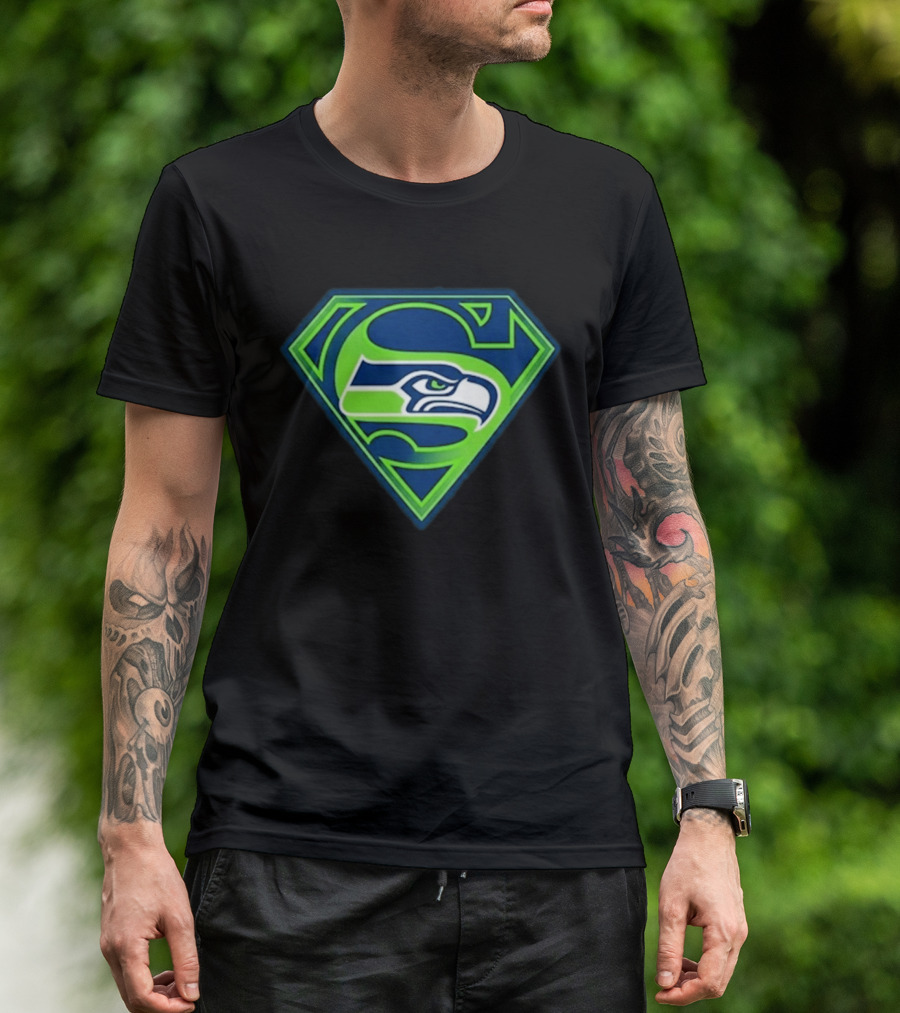 Seattle Seahawks Superman Logo S Symbol Fusion T-Shirt