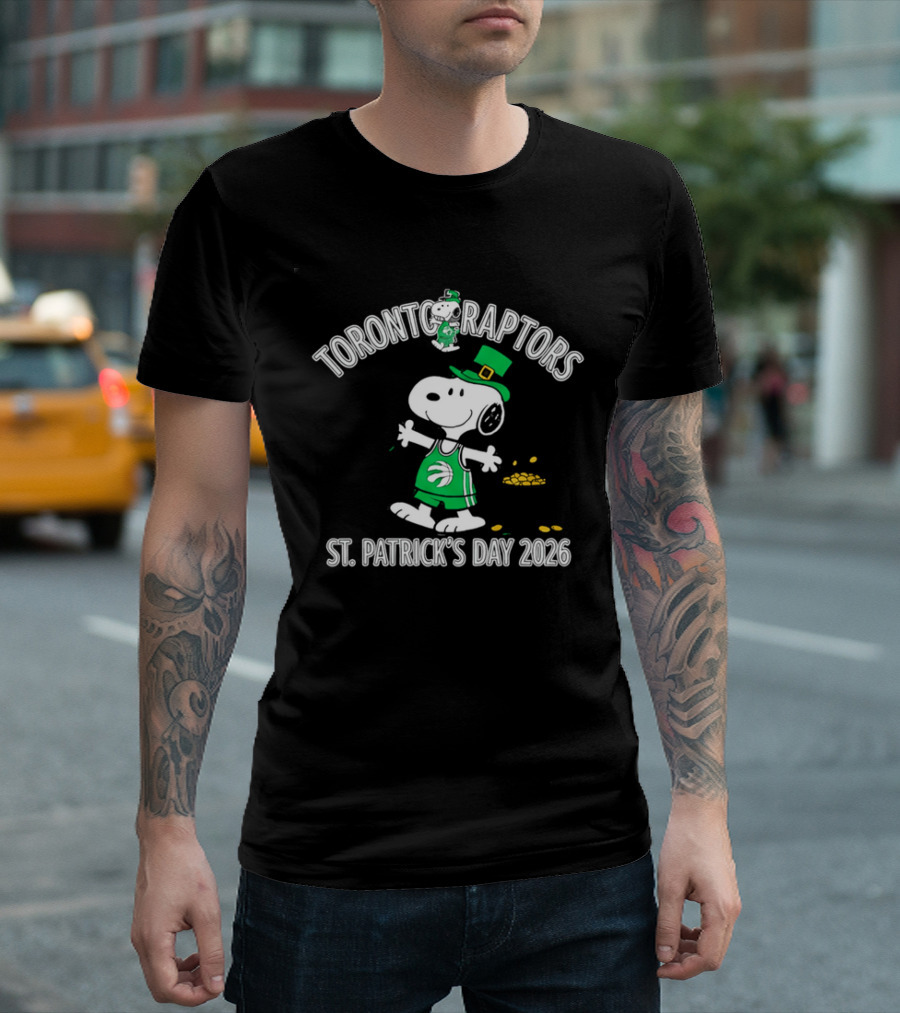 Toronto Raptors Snoopy St Patrick's Day 2026 Basketball Clover T-Shirt