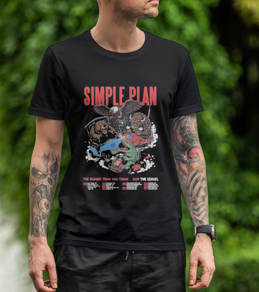 Simple Plan The Bigger Than You Think Tour 2026 Dates The Sequel Animals And Car Racing T-Shirt