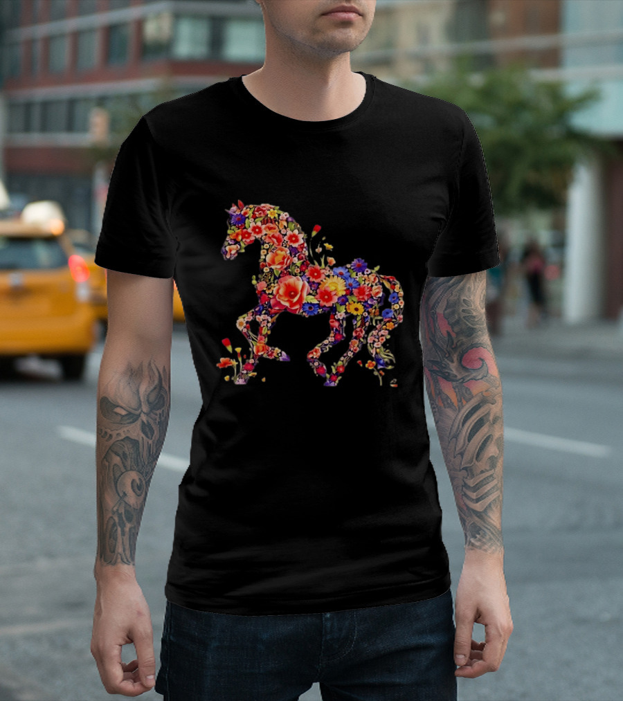 Unicorn Floral Blossoms Mythical Fantasy Animal Nature Garden Botanical T-Shirt