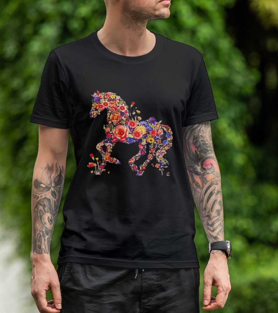 Unicorn Floral Blossoms Mythical Fantasy Animal Nature Garden Botanical T-Shirt