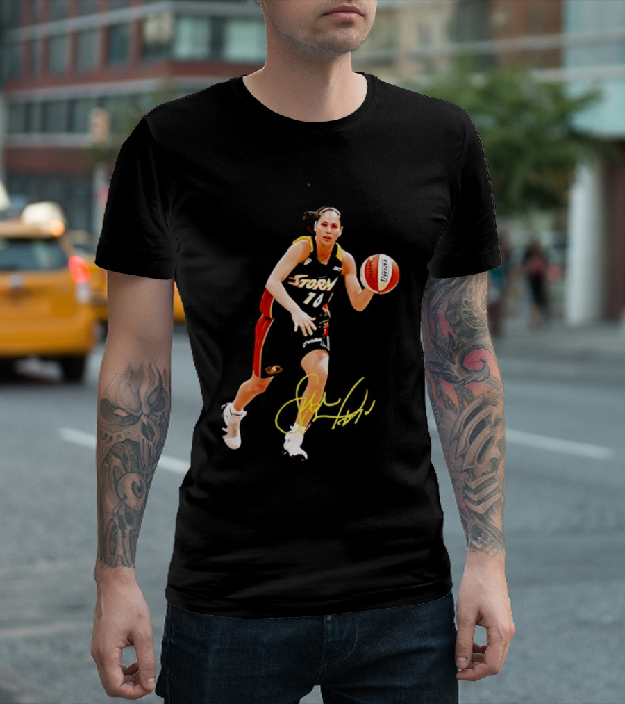 Sue Bird Autograph Seattle Storm Dribbling Basketball 10 T-Shirt