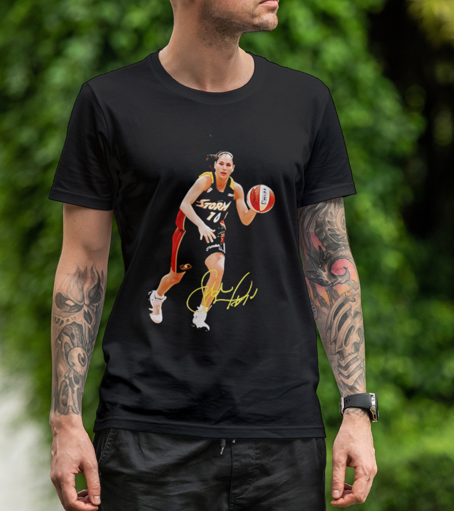 Sue Bird Autograph Seattle Storm Dribbling Basketball 10 T-Shirt