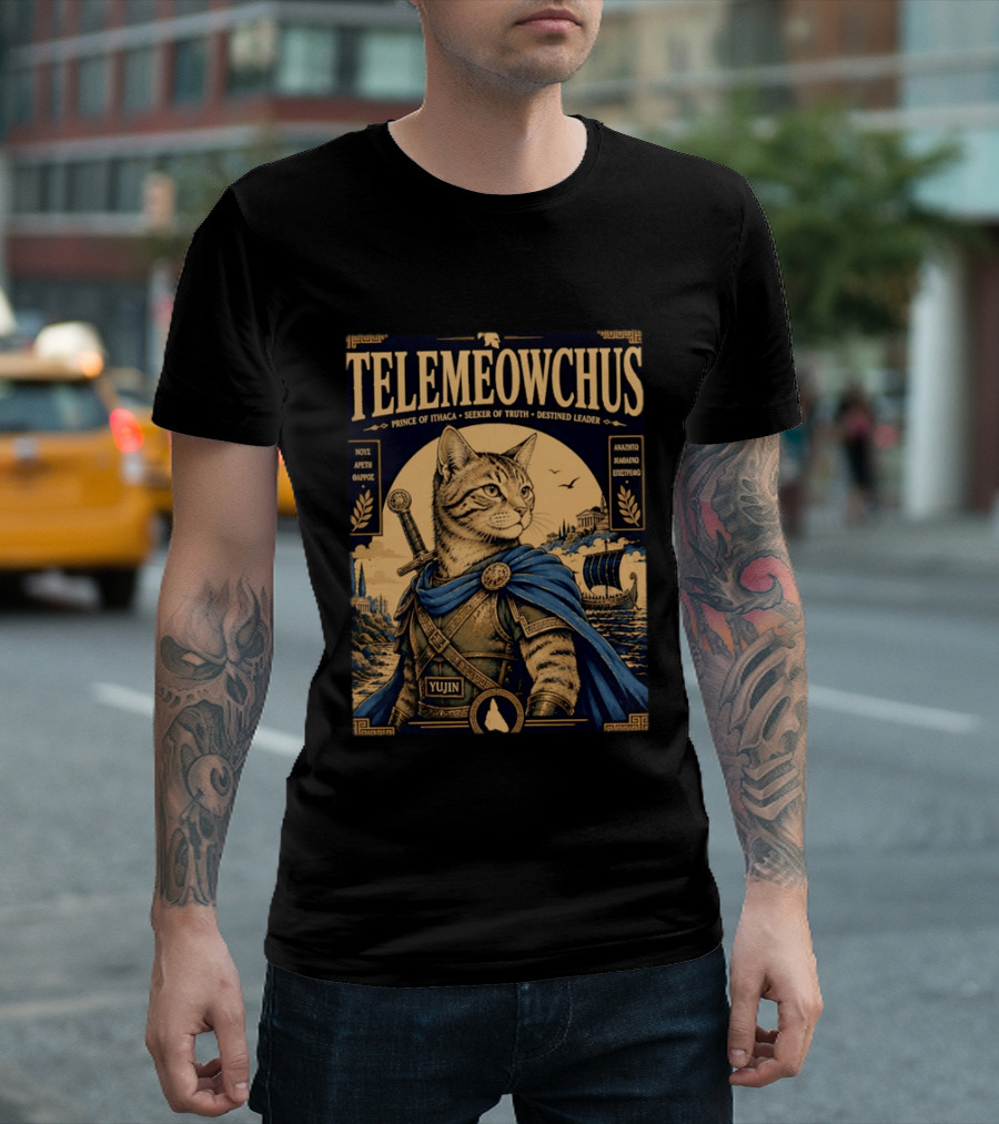 TELEMEOWCHUS Prince Of Ithaca Seeker Of Truth Destined Leader Yujin Greek Mythology Cat Warrior T-Shirt