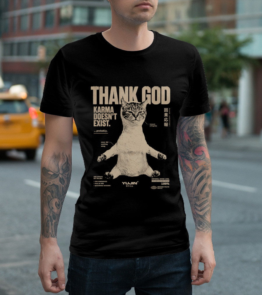 Thank God Karma Doesn't Exist Probably Cat Drawing Yijun Studio Percent Diagram T-Shirt