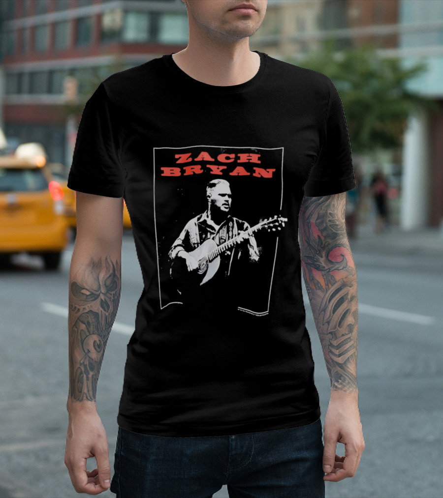 Zach Bryan Guitar Performance Black And White T-Shirt